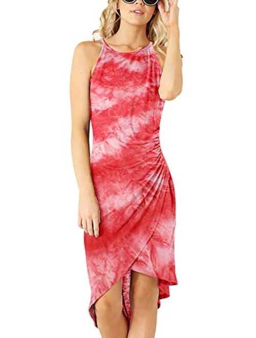 Eliacher Women's Casual Spaghetti Strap Summer Dress Bodycon Midi Party Sleeveless Dresses