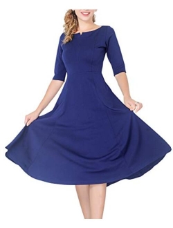 Marycrafts Women's Fit Flare Tea Midi Dress for Office Business Work