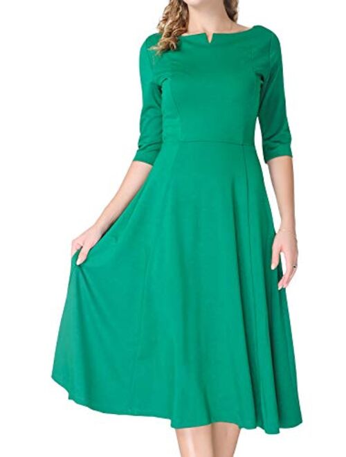 Marycrafts Women's Fit Flare Tea Midi Dress for Office Business Work