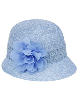Epoch Women's Gatsby Linen Cloche Hat With Lace Band and Flower