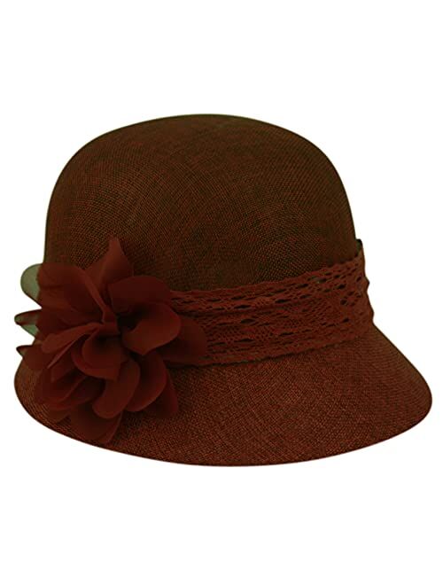 Epoch Women's Gatsby Linen Cloche Hat With Lace Band and Flower