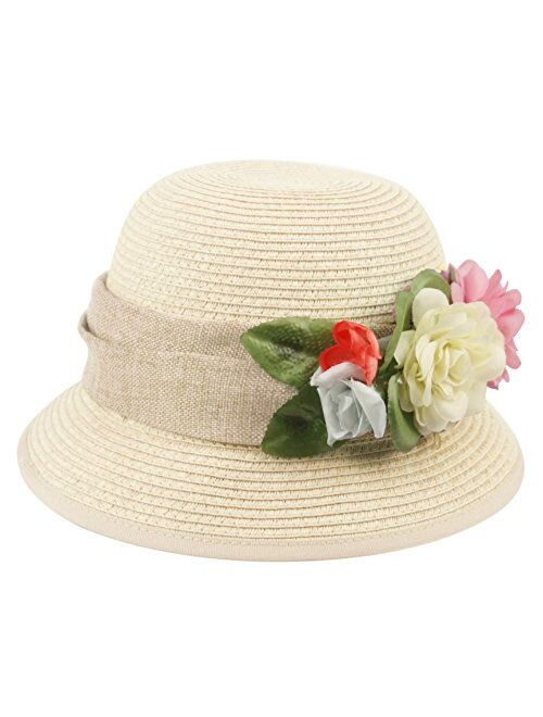 Epoch Women's Gatsby Linen Cloche Hat With Lace Band and Flower