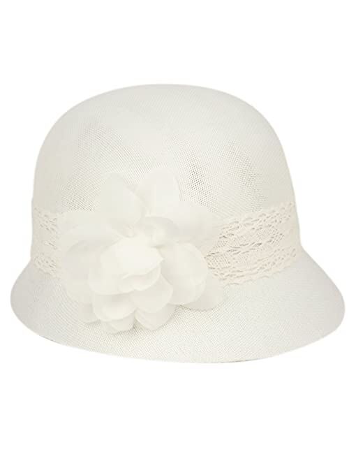 Epoch Women's Gatsby Linen Cloche Hat With Lace Band and Flower