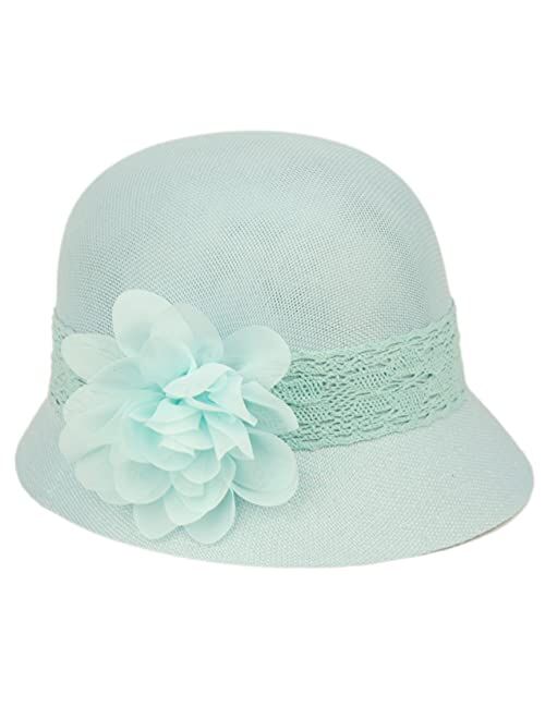 Epoch Women's Gatsby Linen Cloche Hat With Lace Band and Flower