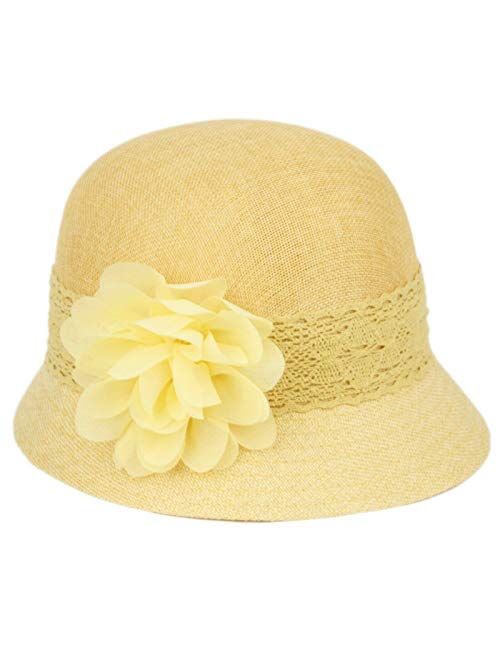 Epoch Women's Gatsby Linen Cloche Hat With Lace Band and Flower