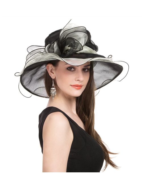 SAFERIN Women's Organza Church Kentucky Derby Fascinator Bridal Tea Party Wedding Hat