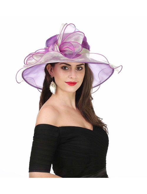 SAFERIN Women's Organza Church Kentucky Derby Fascinator Bridal Tea Party Wedding Hat