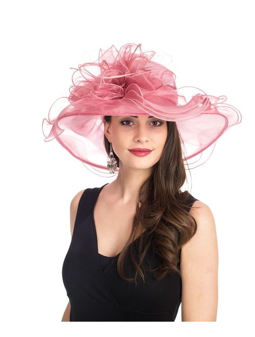 SAFERIN Women's Organza Church Kentucky Derby Fascinator Bridal Tea Party Wedding Hat