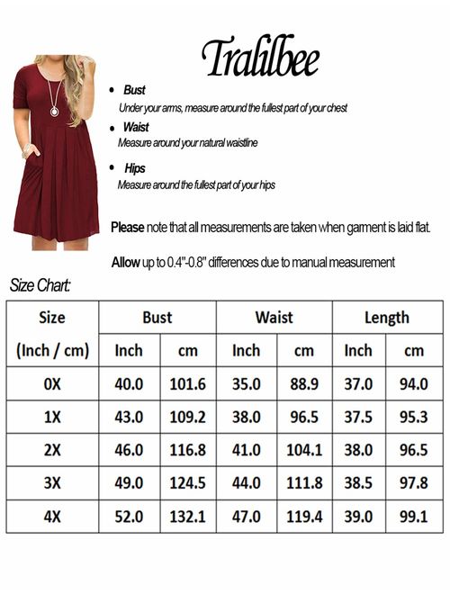 Tralilbee Women's Plus Size Short Sleeve Dress Casual Pleated Swing Dresses with Pockets