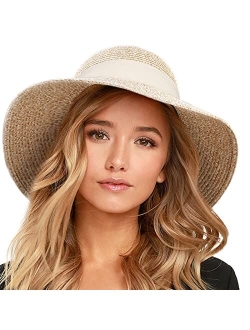 Womens Beach Sun Straw Hat UV UPF50 Travel Foldable Brim Summer UV Hat