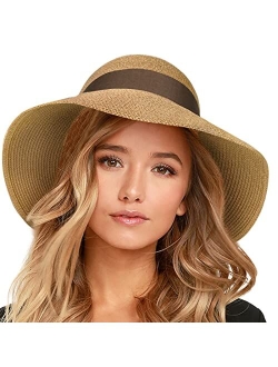 Womens Beach Sun Straw Hat UV UPF50 Travel Foldable Brim Summer UV Hat