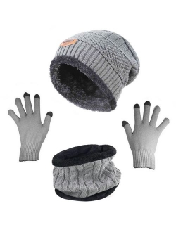 HINDAWI Winter Hat Scarf Gloves Slouchy Beanie Snow Knit Skull Cap Touch Screen Mittens Circle Scarves for Women