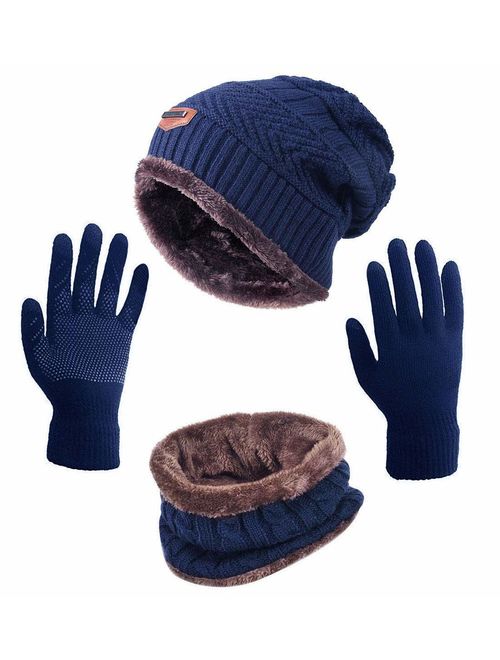 HINDAWI Winter Hat Scarf Gloves Slouchy Beanie Snow Knit Skull Cap Touch Screen Mittens Circle Scarves for Women