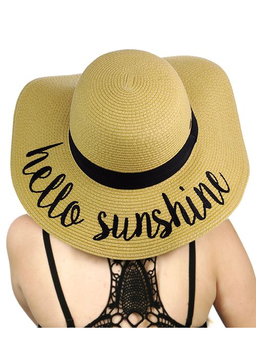 C.C Women's Paper Weaved Crushable Beach Embroidered Quote Floppy Brim Sun Hat