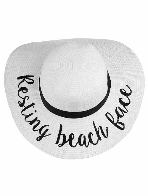 C.C Women's Paper Weaved Crushable Beach Embroidered Quote Floppy Brim Sun Hat