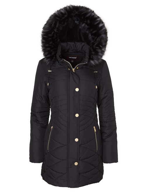 Buy Women Longer Length Plush Lined Quilted Winter Puffer Coat Zip-Off ...