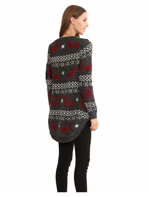 Shineflow Women's Reindeer Snowflake Midi Christmas Pullover Sweater Jumper