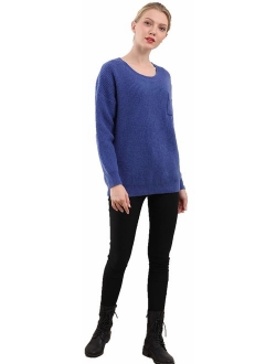 Women's Casual Unbalanced Crew Neck Knit Sweater Loose Pullover Cardigan