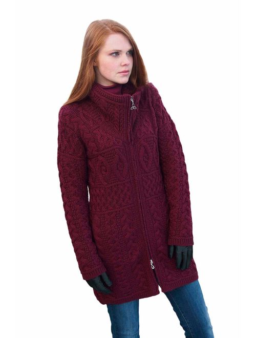 Irish Setter 100% Irish Merino Wool Double Collar Aran Knit Coat by West End Knitwear