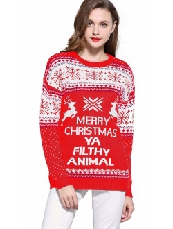 v28 Women's Christmas Reindeer Snowflakes Sweater Pullover