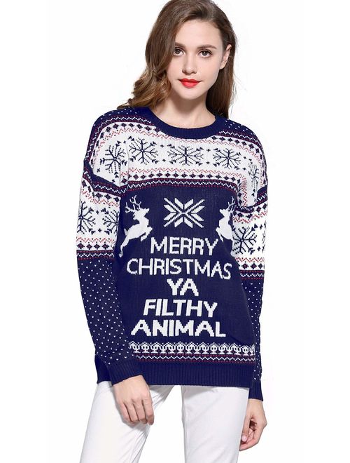 v28 Women's Christmas Reindeer Snowflakes Sweater Pullover