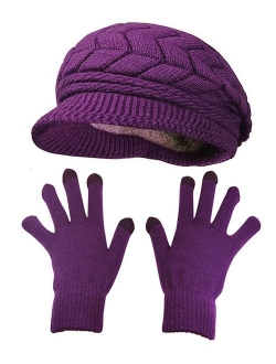 HINDAWI Winter Hats Gloves for Women Knit Warm Snow Ski Outdoor Caps Touch Screen Mittens