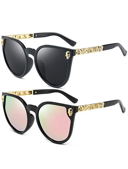 Dollger Rimless Skull Design Cat Eye Sunglasses UV400 Protection