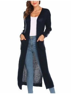 Womens Casual Long Sleeve Split Open Cardigan Knit Long Cardigan Sweaters with Pockets