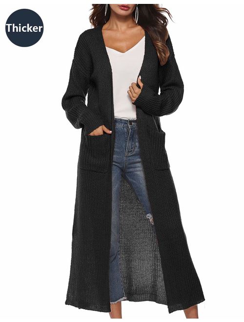 Womens Casual Long Sleeve Split Open Cardigan Knit Long Cardigan Sweaters with Pockets