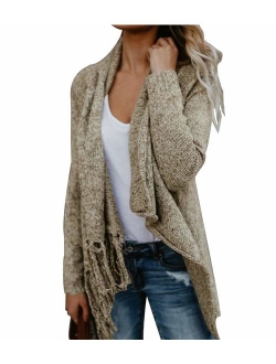 CEASIKERY Women's Tassel Hem Sweater Long Cardigan Knitwer Pullover Poncho Coat