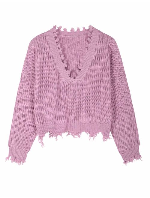 PrettyGuide Women's Sweater Long Sleeve Eyelet Cable Lace Up Crop Top