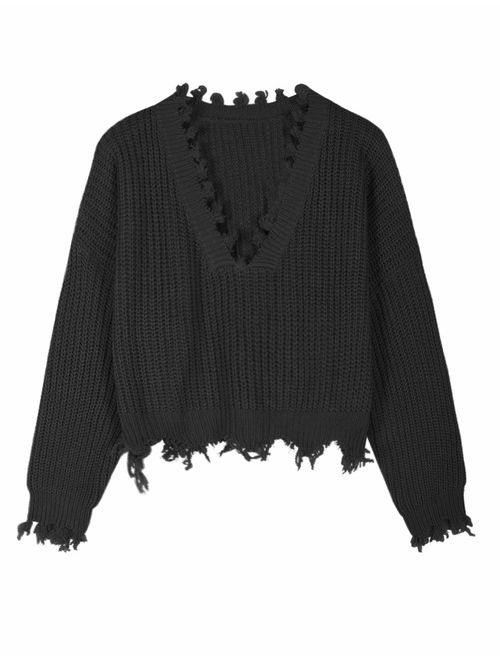 PrettyGuide Women's Sweater Long Sleeve Eyelet Cable Lace Up Crop Top