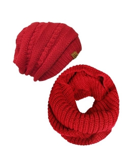 Wrapables Winter Warm Knitted Infinity Scarf and Beanie Hat
