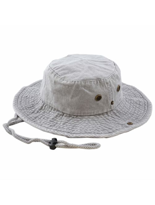 The Hat Depot 100% Cotton Stone-Washed Safari Wide Brim Foldable Double-Sided Sun Boonie Bucket Hat