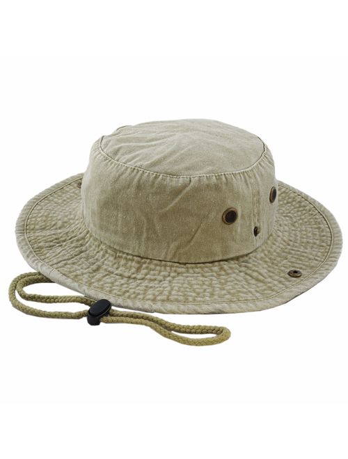 The Hat Depot 100% Cotton Stone-Washed Safari Wide Brim Foldable Double-Sided Sun Boonie Bucket Hat