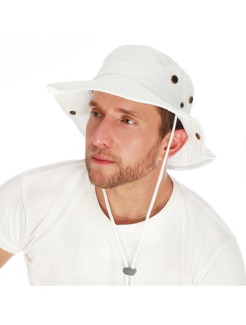 The Hat Depot 100% Cotton Stone-Washed Safari Wide Brim Foldable Double-Sided Sun Boonie Bucket Hat