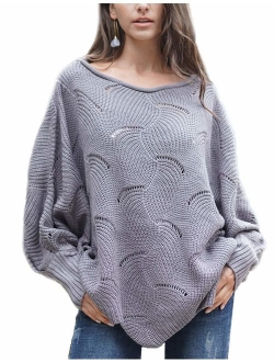 Relipop Women's Pullover Batwing Sleeve Loose Hollow Knit Sweaters