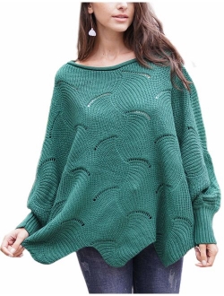 Relipop Women's Pullover Batwing Sleeve Loose Hollow Knit Sweaters