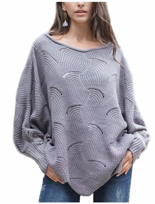 Relipop Women's Pullover Batwing Sleeve Loose Hollow Knit Sweaters