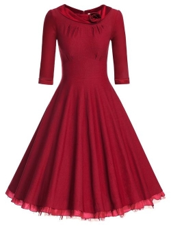Women's 1950s Vintage 3/4 Sleeve Rockabilly Swing Dress