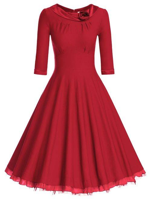 MUXXN Women's 1950s Vintage 3/4 Sleeve Rockabilly Swing Dress