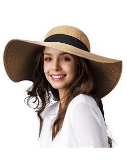 Sun Straw Hat Wide Brim UPF 50 Summer Hat Foldable Roll up Floppy Beach Hats for Women