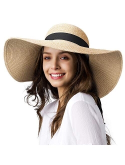 Sun Straw Hat Wide Brim UPF 50 Summer Hat Foldable Roll up Floppy Beach Hats for Women