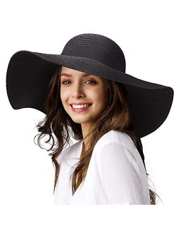 Sun Straw Hat Wide Brim UPF 50 Summer Hat Foldable Roll up Floppy Beach Hats for Women