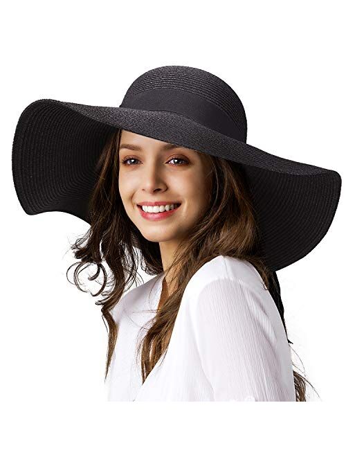 FURTALK Sun Straw Hat Wide Brim UPF 50 Summer Hat Foldable Roll up Floppy Beach Hats for Women