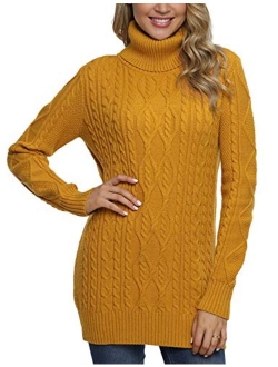 Women's Long Sweater Turtleneck Cable Knit Tunic Sweater Tops