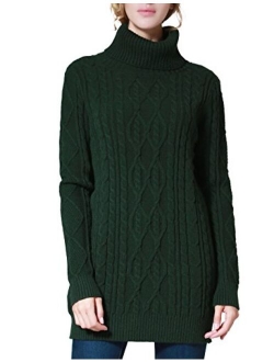 Women's Long Sweater Turtleneck Cable Knit Tunic Sweater Tops