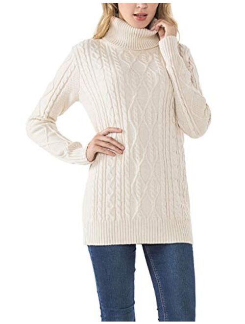 PrettyGuide Women's Long Sweater Turtleneck Cable Knit Tunic Sweater Tops