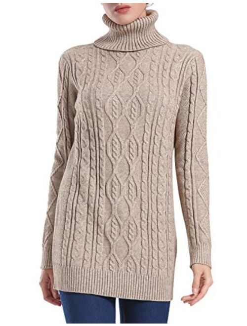 PrettyGuide Women's Long Sweater Turtleneck Cable Knit Tunic Sweater Tops