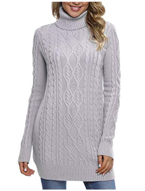 PrettyGuide Women's Long Sweater Turtleneck Cable Knit Tunic Sweater Tops